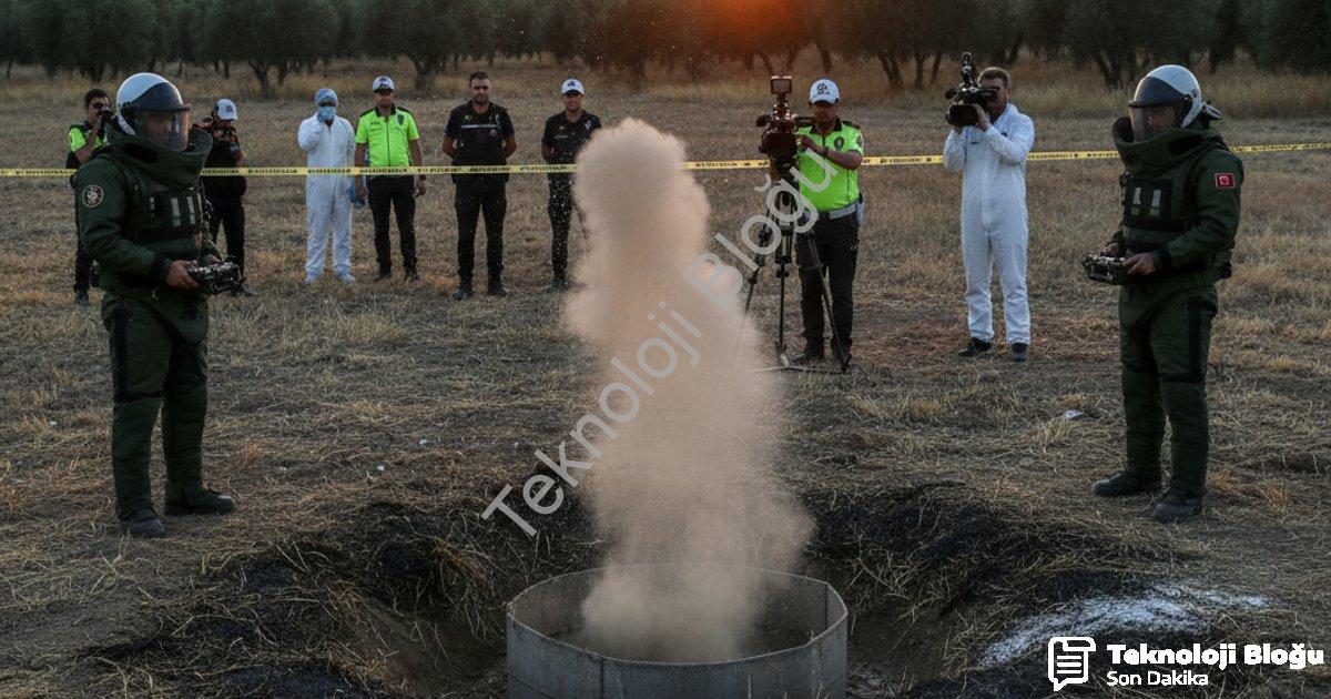 "Tire'de tarlada bulunan el bombası kontrollü şekilde imha edildi" başlıklı haber için fotorealistik