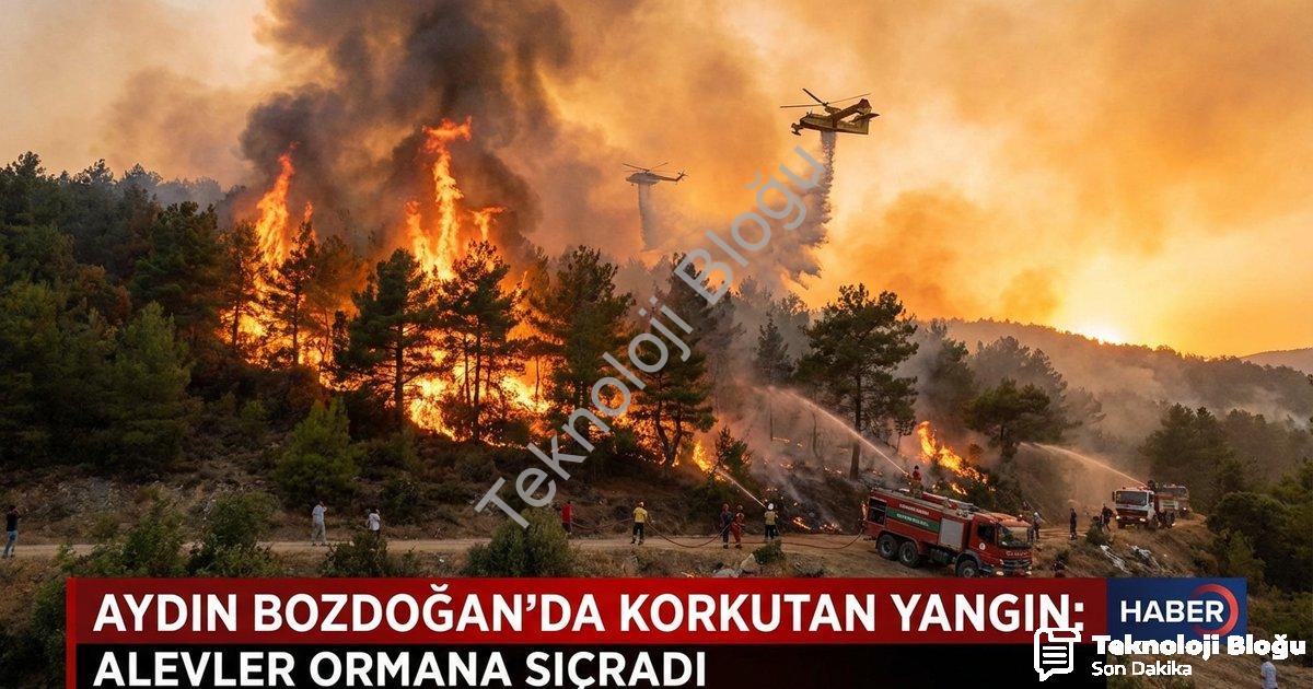 "Aydın Bozdoğan'da Korkutan Yangın: Alevler Ormana Sıçradı" başlıklı haber için fotorealistik, profe