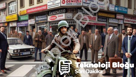 Denizli’de Trafikte Şaşırtan Görüntü: Kask Yerine Savaş Miğferi!