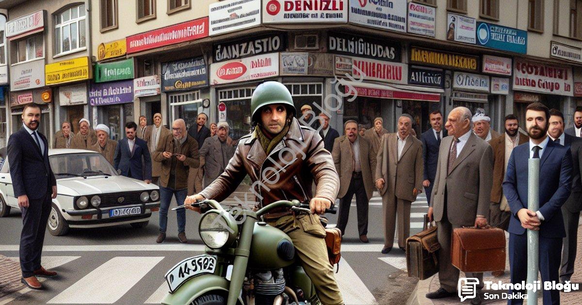 "Denizli'de Trafikte Şaşırtan Görüntü: Kask Yerine Savaş Miğferi!" başlıklı haber için fotorealistik